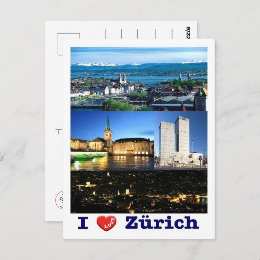 Zwitserland - Zürich - I Love - Briefkaart (Voorkant / Achterkant)