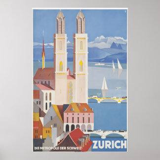 Zwitserland Zürich Vintage Reiseposter - Ingelijst Poster
