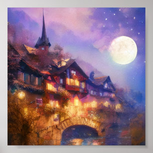 Zwitsers chalet en maan poster