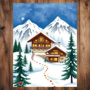 Zwitserse Alpen Chalet Winter Mountain Travel Briefkaart