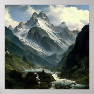 Zwitserse Alpen realistische stijl - AI art Poster