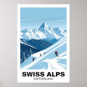 Zwitserse Alpen Skisport, Zwitserland Vintage Reis Poster