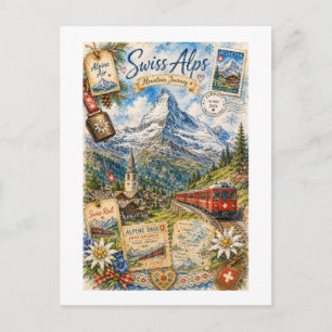 Zwitserse Alpen Vintage Reis Collage Briefkaart