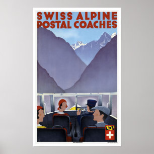 Zwitserse alpiene postbussen - Vintage Travel Poster