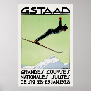  Zwitserse Art Deco Snow Ski Sport Competition Poster