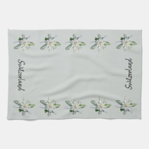 Zwitserse Edelweiss-bloemen Zwitserland script Theedoek