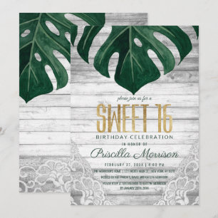 Zwitserse kaas Leaf White Wood Lace Gold Sweet 16 Kaart
