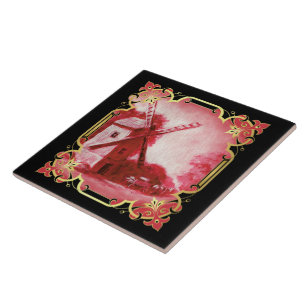 Zwitserse/Noorse/Hollandse windmolen delft rood Tegeltje