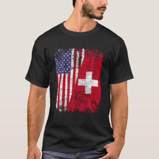 ZWITSERSE ROOTS Half Amerikaanse vlag ZWITSERLAND  T-shirt