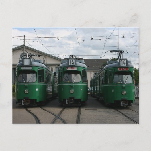 Zwitserse trams bij BVB M-Parc depot, Bazel Briefkaart (Voorkant)