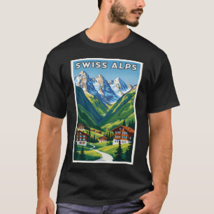 Zwitserse vallei landschap vintage reis t-shirt