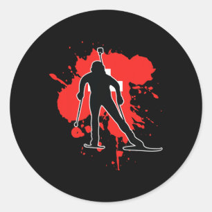 Zwitserse vlag Biathlonist - Zwitserse Biatlon Ronde Sticker