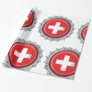 Zwitserse Vlag Dopje Rood en Wit Kruis Cadeaupapier