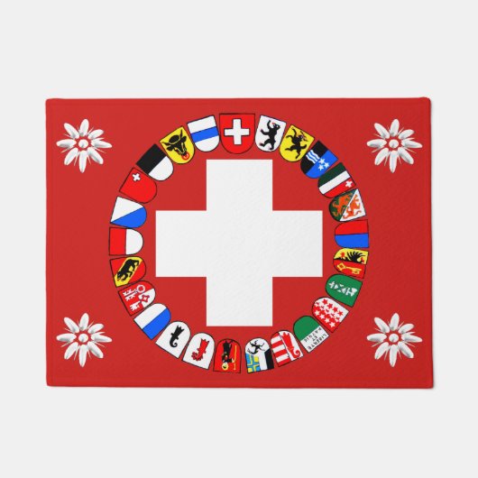 Zwitserse vlag en edelweiss deurmat (Voorkant)