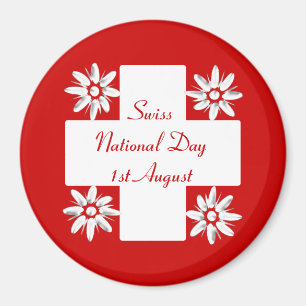 Zwitserse vlag en edelweiss magneet