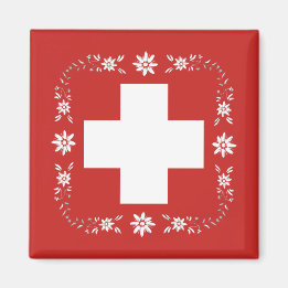 Zwitserse vlag en edelweiss magneet