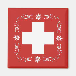 Zwitserse vlag en edelweiss magneet
