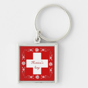 Zwitserse vlag en edelweiss sleutelhanger