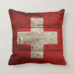 ZWITSERSE Vlag op oude houten korrels Kussen