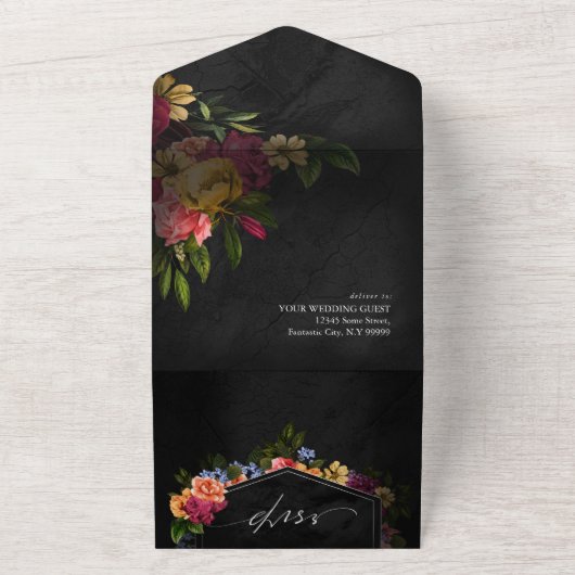 Zwoele Nachten Bloemen Bruiloft ID829 All In One Uitnodiging (Buitenkant)