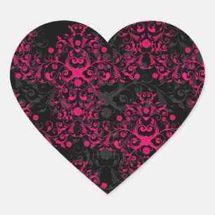 Zwoele Vlammend Roze en Zwarte Bloemendamasker Hart Sticker