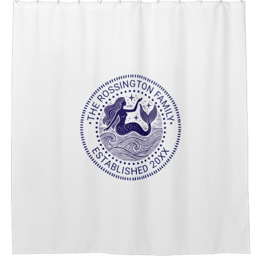 Zwoele Zeemeermin in Golven Familienaam Datum Est  Douchegordijn (Voorkant)